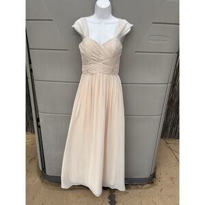 Revelry bridesmaid dress Gown Cap Sleeves Ruched Sweetheart Chiffon Sz 6 Cream